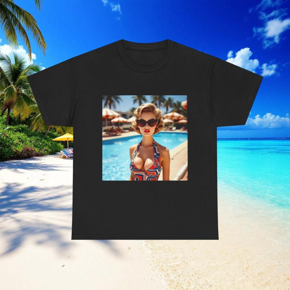 Vintage Retro Pinup Beach T-Shirt | Classic Summer Unisex Casual Cotton Tee XL