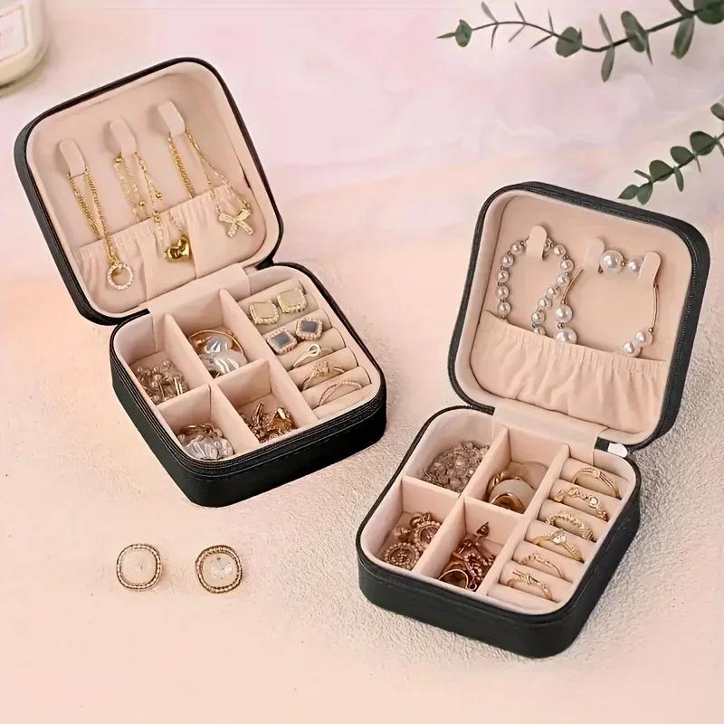 Leather Minimalist Jewelry Box with Lid Organizer, Earrings, Necklace Accessory Box, Large Capacity Accessory Storage Box