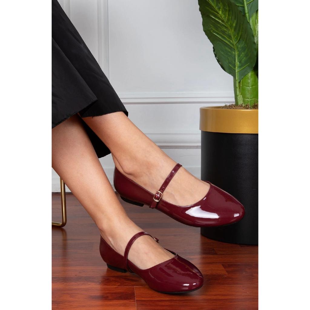 Black Patent Leather Laced Buckle Ballerinas 5390