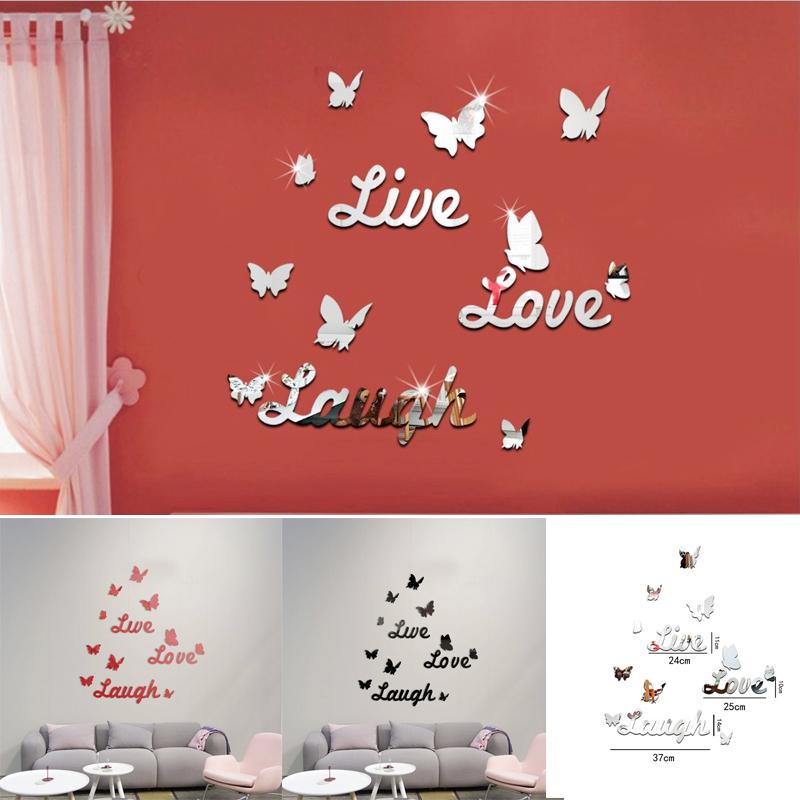 New Home Decorations DIY Silver Mirror Wall Sticker Large Decal 3D Stickers Butterfly Pattern