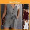 Solid Color Bow Vneck Womens Jumpsuit Summer 2024 Casual Fivepoint Shorts