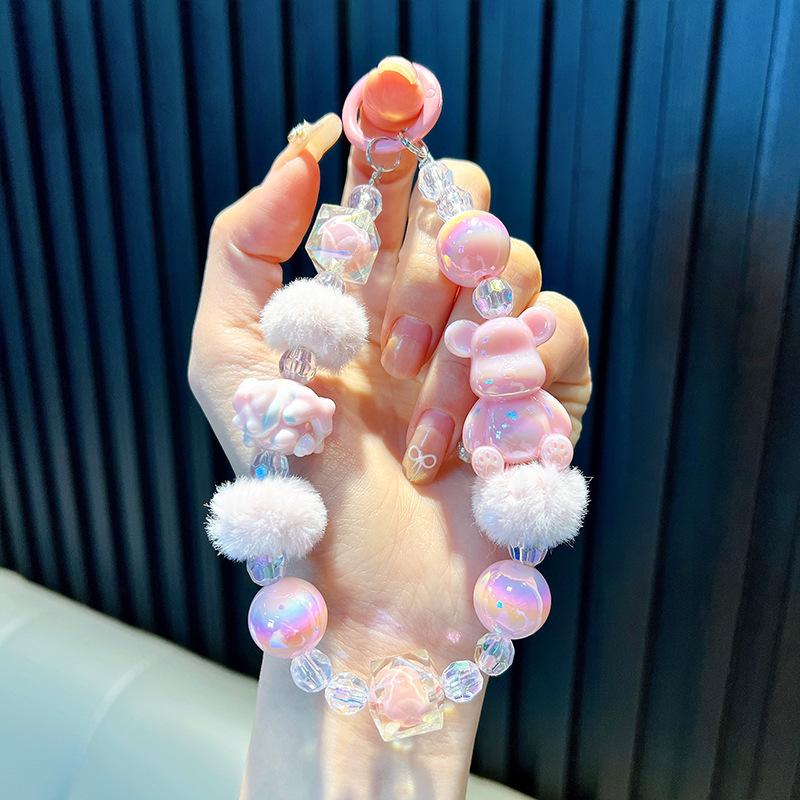 

Новий Брелок-ланцюжок для телефону з ведмедиком, помпоном з волосся, бісером, Вишуканий кулон для сумки, Автомобільний брелок, Маленький подарунок рожевий