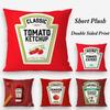 Federa Cuscino Divertente Etichetta Ketchup Tessuto Peluche Morbido Stampa Double Face Copricuscino per Divano Copricuscini