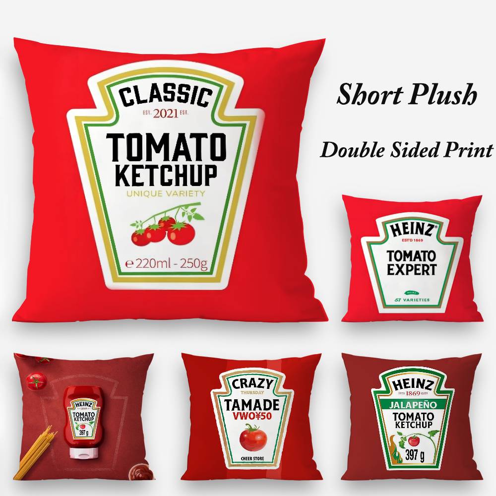 Federa Cuscino Divertente Etichetta Ketchup Tessuto Peluche Morbido Stampa Double Face Copricuscino per Divano Copricuscini