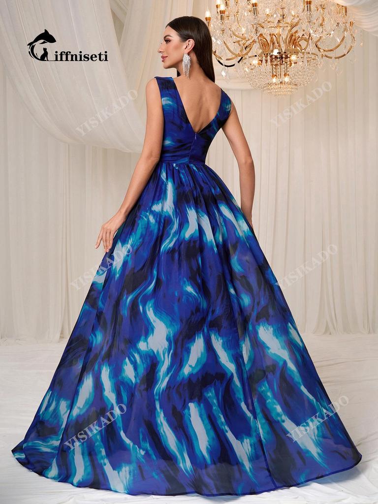 2025 Elegantes ärmelloses Maxikleid im europäischen & amerikanischen Tie-Dye-Stil mit Schlitz - MGN1886