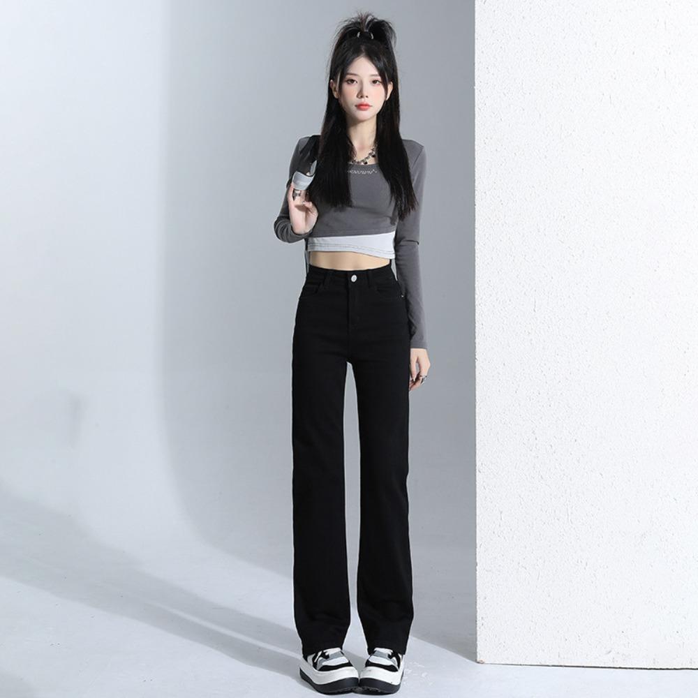 Lazy straight jeans women's 2025 autumn and winter new high-waisted and thin explosive small mopping jeans