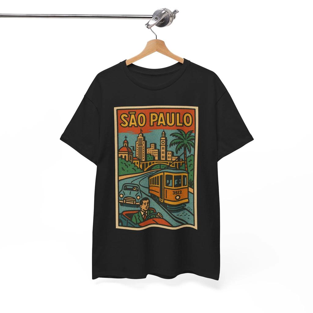 Sao Paulo Retro Comic T-Shirt Brazil Urban Art Graphic Tee Retro Streetwear High-quality Crew-neck Short-sleeved Men's T-shirt