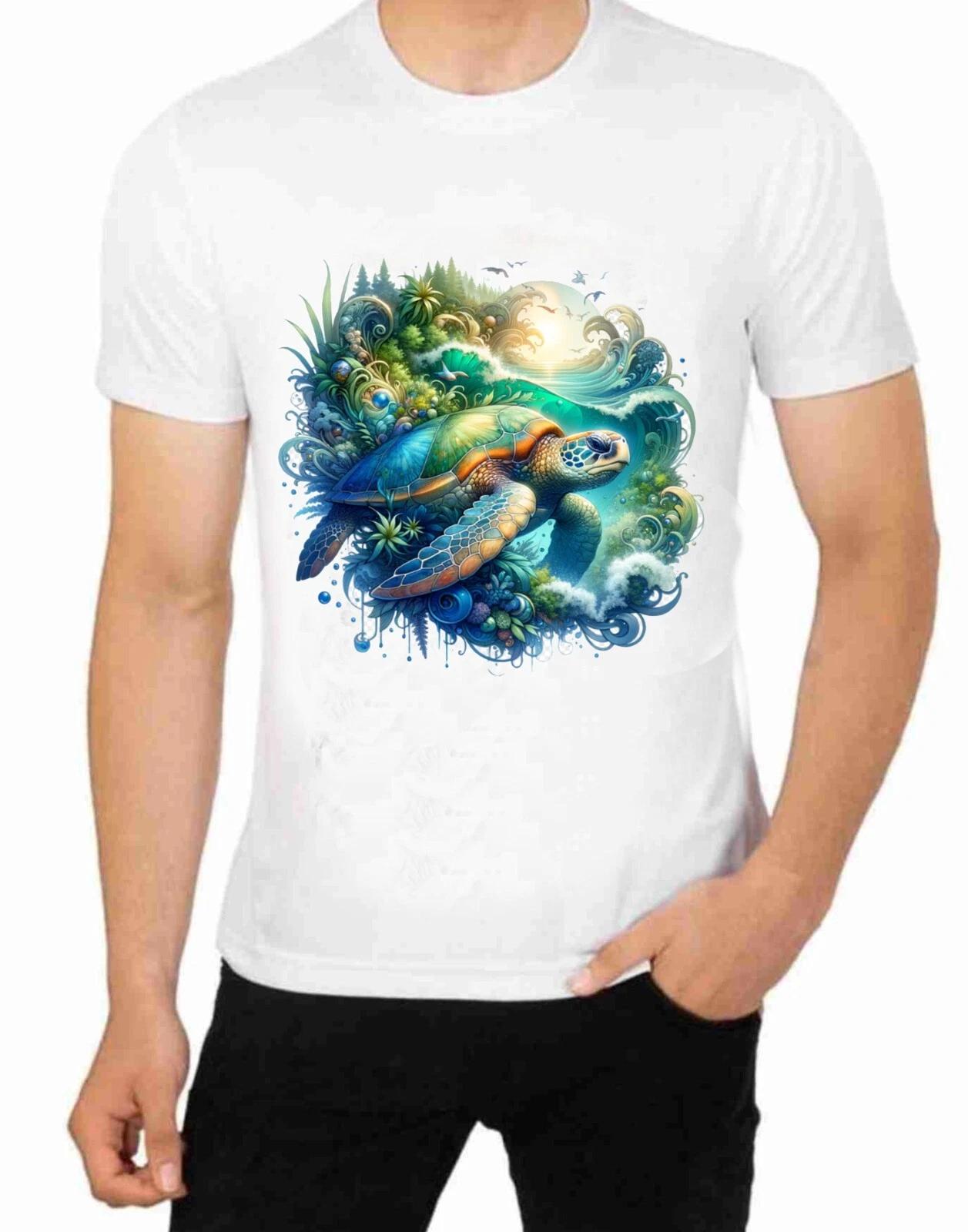 Ocean Sea Life Large Turtle art T-Shirt Great Barrier Reef Coral scape art 2XL