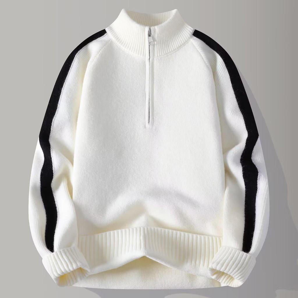 Men's Casual Zipper Stand Collar Sweater - Loose, Thick Knit for Autumn/Winter