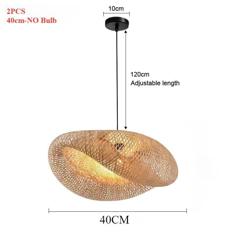 40cm Chinese Handmade Bamboo Suspension Lamp Wicker Rattan Wave Shade Pendant Lamps for Restaurant Aisle Tea Room House Indoor