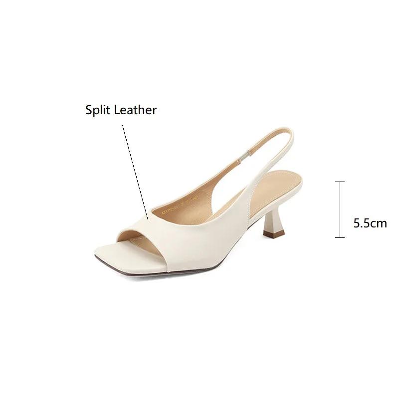 Fashion 2024 Summer Sandals Simple Open Toe Sandals Thin Heel Women Sandals Split Leather Square Toe Shoes for Women High Heels Handmade