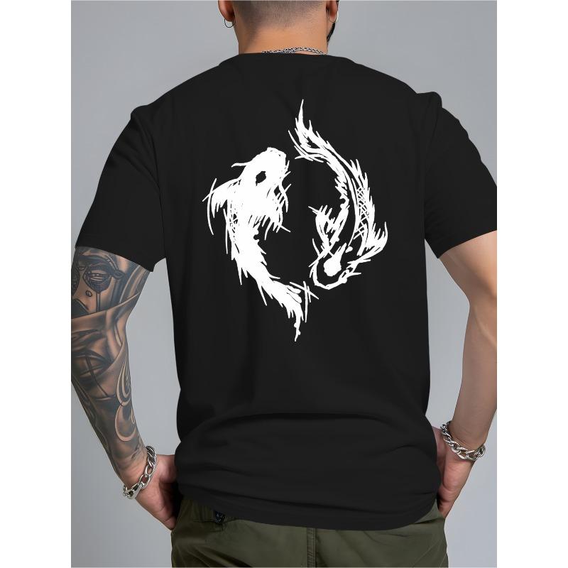 

European Size Men S Yin Yang Dragon Graphic T-Shirt | Black Tee with White Dragon Design, Regular Fit Crew Neck, Short Sleeve, Comfortable Fabric 4XL чорний
