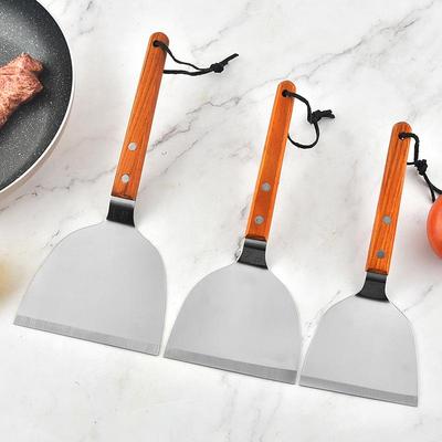 Kochschaufel aus Edelstahl mit Holzgriff für Pfannkuchen, Teppanyaki & Steak