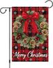 Merry Christmas Wreath Garden Ag 12 X 18 Inch Double Sided Burlap, Buffalo Plaid Winter Holiday Yard Outdoor Decorative