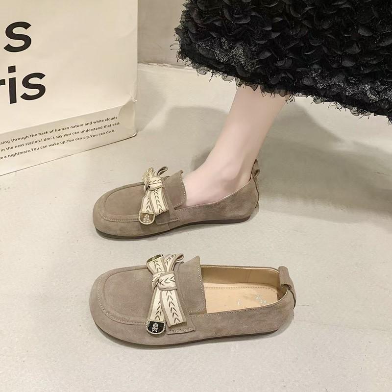 Doudou Women's Shoes 2025 New Flat-bottomed One-pedal Bow Lazy Retro Casual Soft-soled Shoes with Skirt Single Shoes