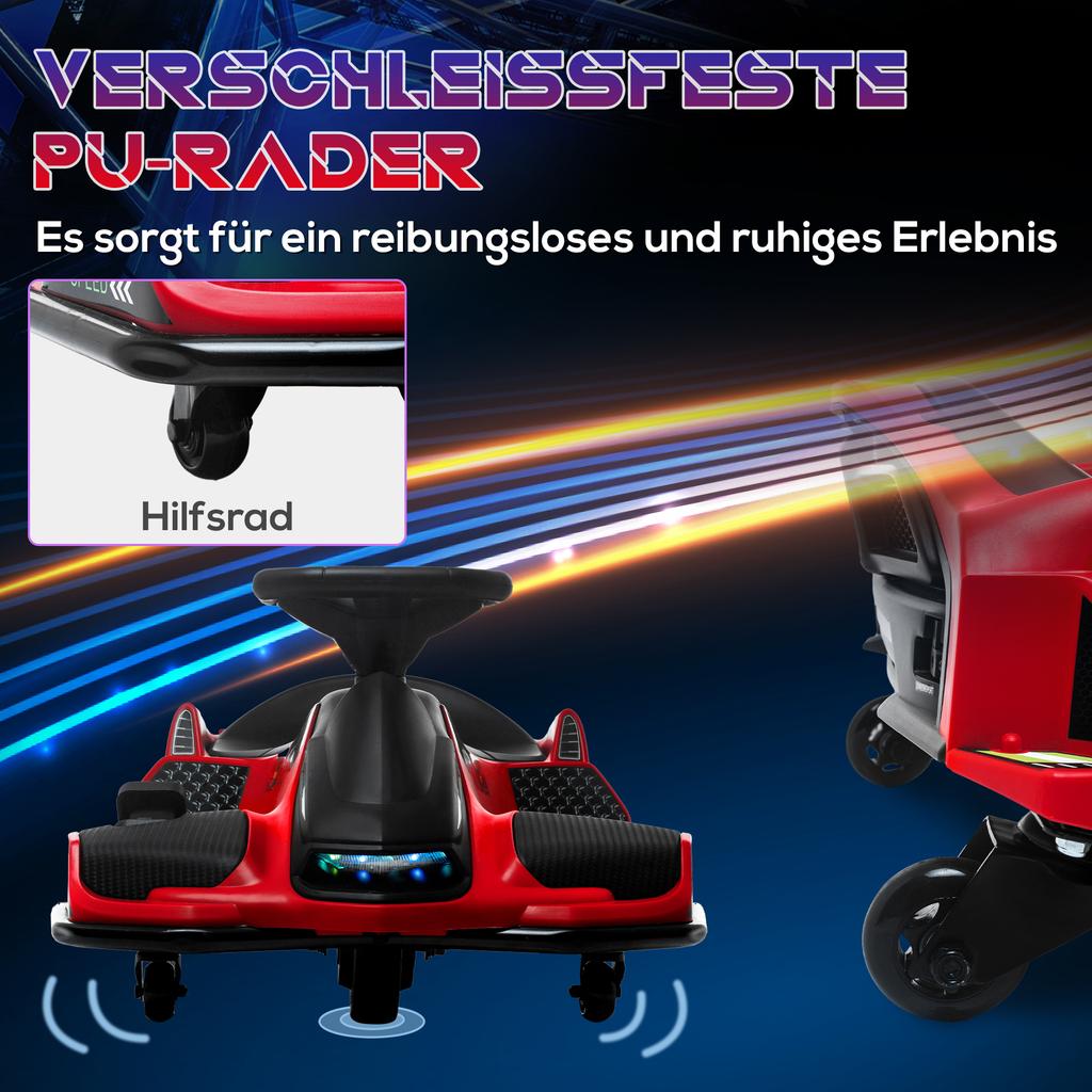 Electric Go-Kart for Kids, Rubber Wheels, 3-8 km/h, with Lights and Music Function, Red