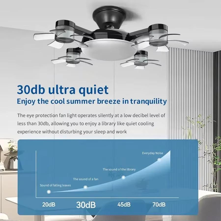 Modern E27 Drone Fan Light With Remote Control 3-Speed Wind/Dimmable 3-Color LED/Quiet Ceiling Lamp For Bedroom