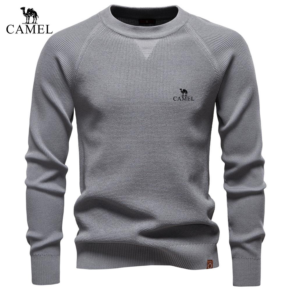 

CAMEL 2026 Autumn and Winter Embroidery New Round Neck Fashionable Solid Color Sweater Men s High-quality Business Casual Knitted Men s Sweater XXL
