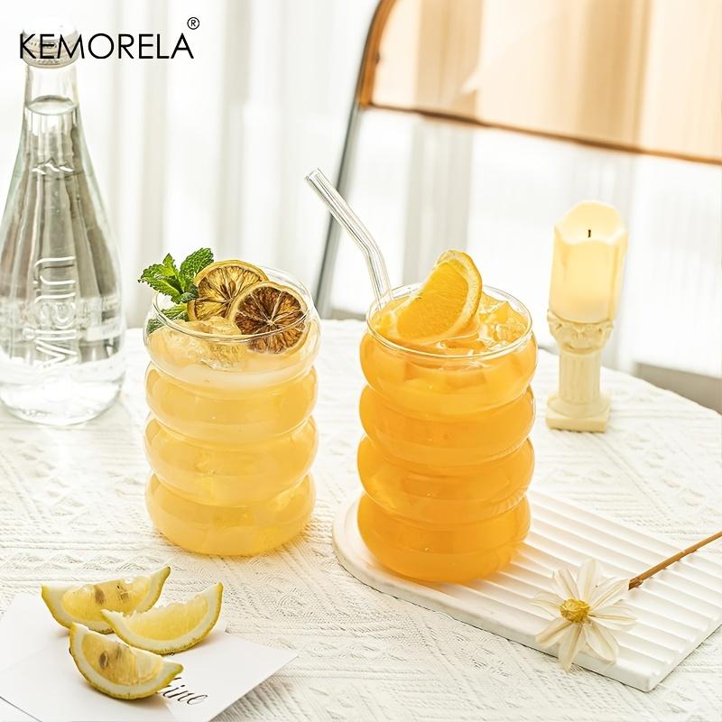 16OZ Drinking Glasses With Glass Straw 4pcs Set 350ML/470ML Shaped Glass Cups Beer Glasses Iced Coffee Tumbler Cup