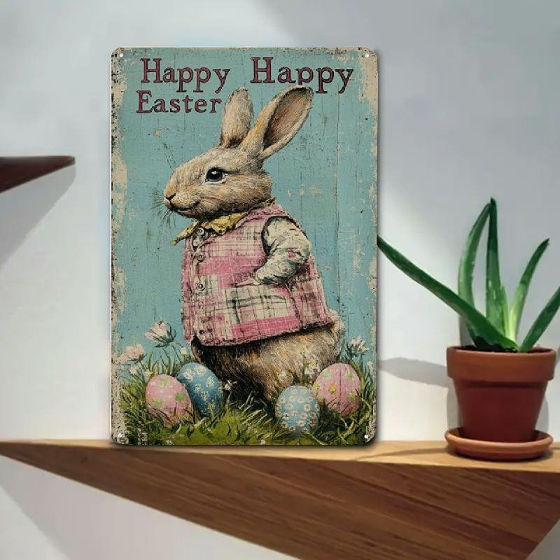 Vintage Easter Bunny Metal Plaque X Country Style Spring Wall Hanging Home Kitchen Outdoor Decor Ideal Easter Holiday Gift