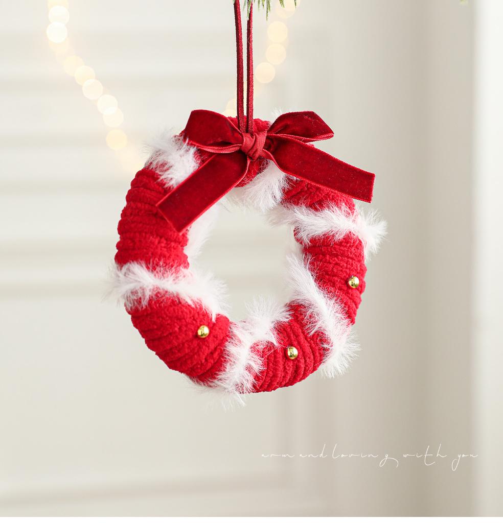 Window Hanging Decoration Soft Bow Bell Ornament Christmas Ribbon Pendant Classic Plush Christmas Wreath For Shop Displays