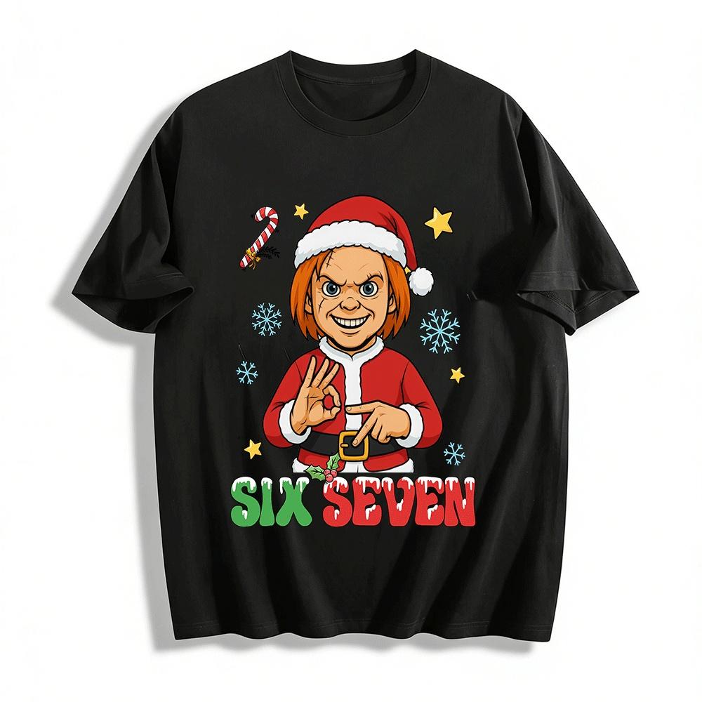 

Chucky Santa OK Gesture Spooky Christmas Graphic Top Pure cotton T-shirt XXS