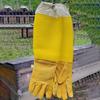 Beekeeping Protective Gloves, Beekeeper Sleeves Breathable Anti Bee Cloth, Apiculture Sheepskin Long Yellow Mesh Gloves 1Pair