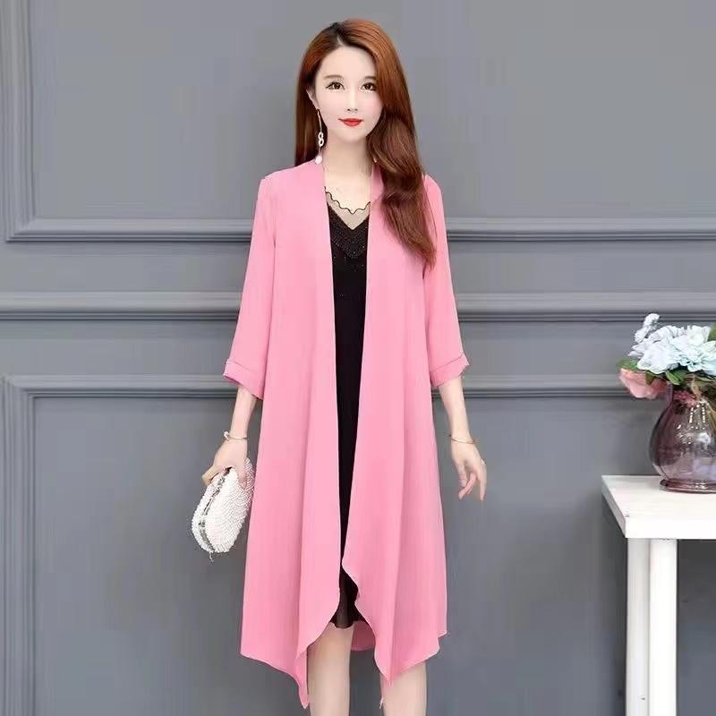 Summer Chiffon Shirt Medium Length Ultra-thin Coat Sun Protection Suit Solid Color Shawl Cardigan