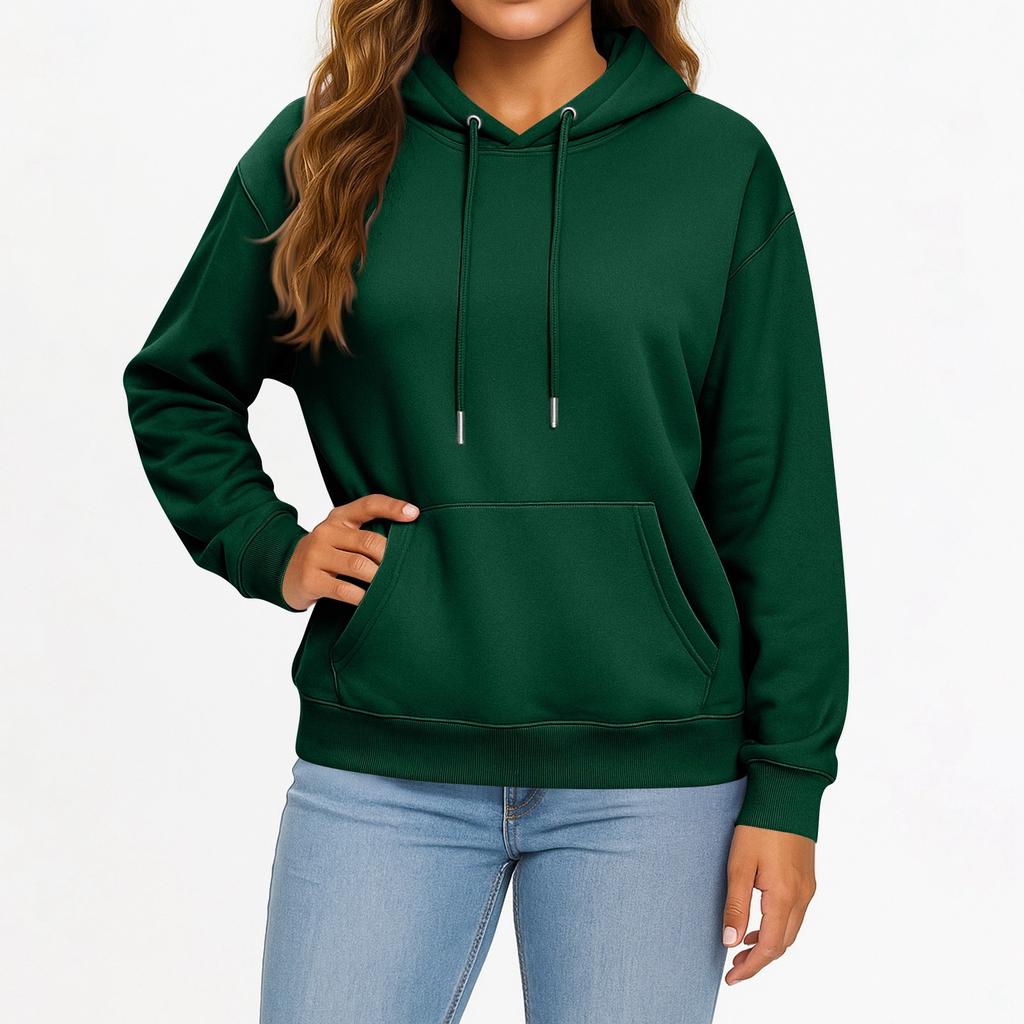 Women's And Men's Fashion Solid Color Long Sleeved Hooded Pullover With Pockets Casual Adult Sweatshirt Top