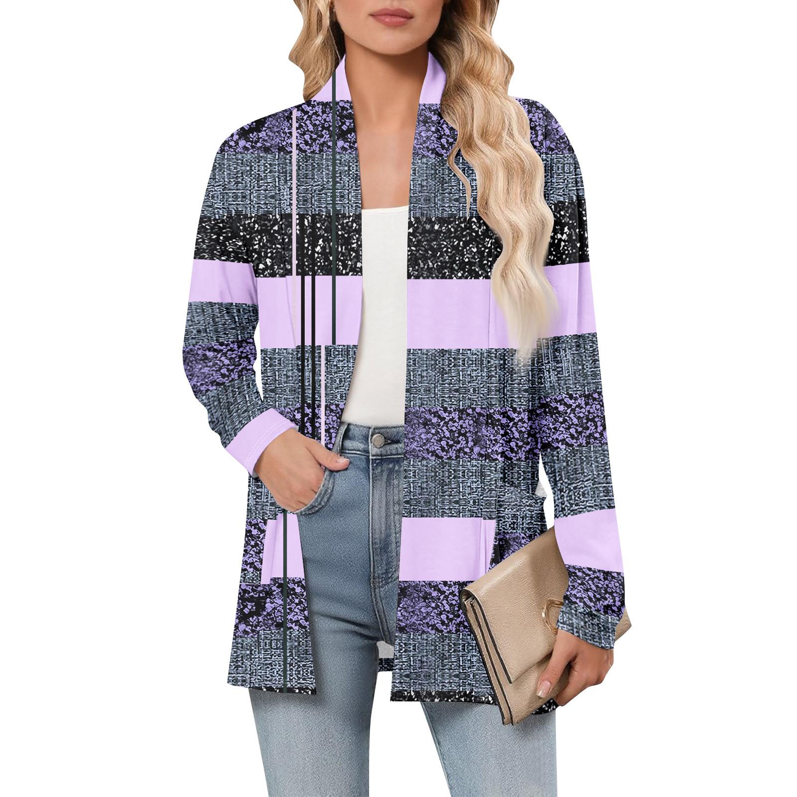 

Женский кардиган с длинным рукавом, V-образным вырезом, модная рубашка с принтом, легкий, повседневный, свободный, тонкий кардиган с карманами L фиолетовый