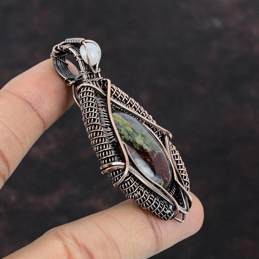 Dragon Bloodstone Gemstone Pendant Copper Wire Wrapped Pendant Handmade Pendant Anniversary Gift Wire Wrap Jewelry Rainbow Moonstone Pendant