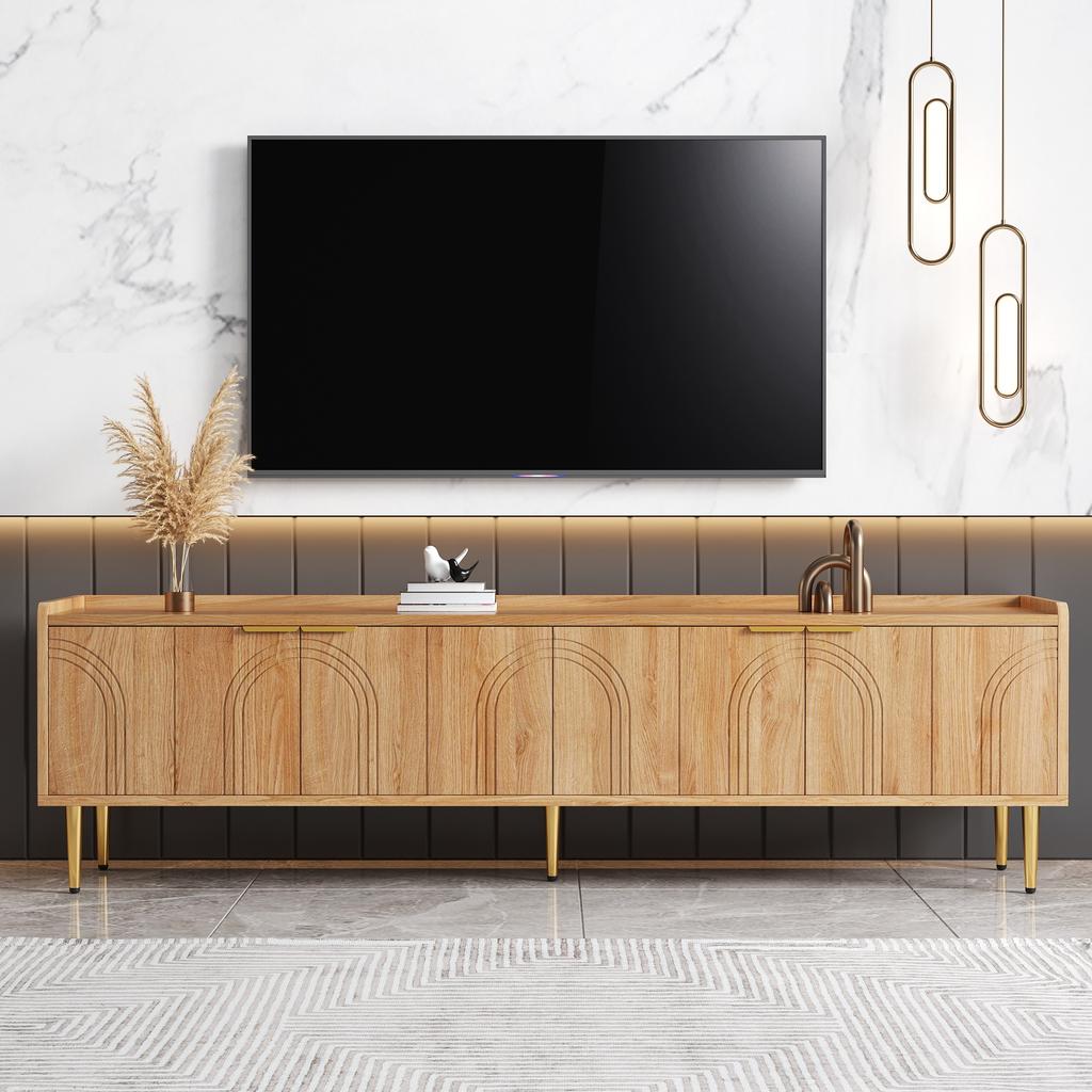 Mobile TV, mobile basso con anta strutturata, mobile TV, maniglie dorate e piedini dorati, 170 L x 35 P x 47,5 A (centimetro)