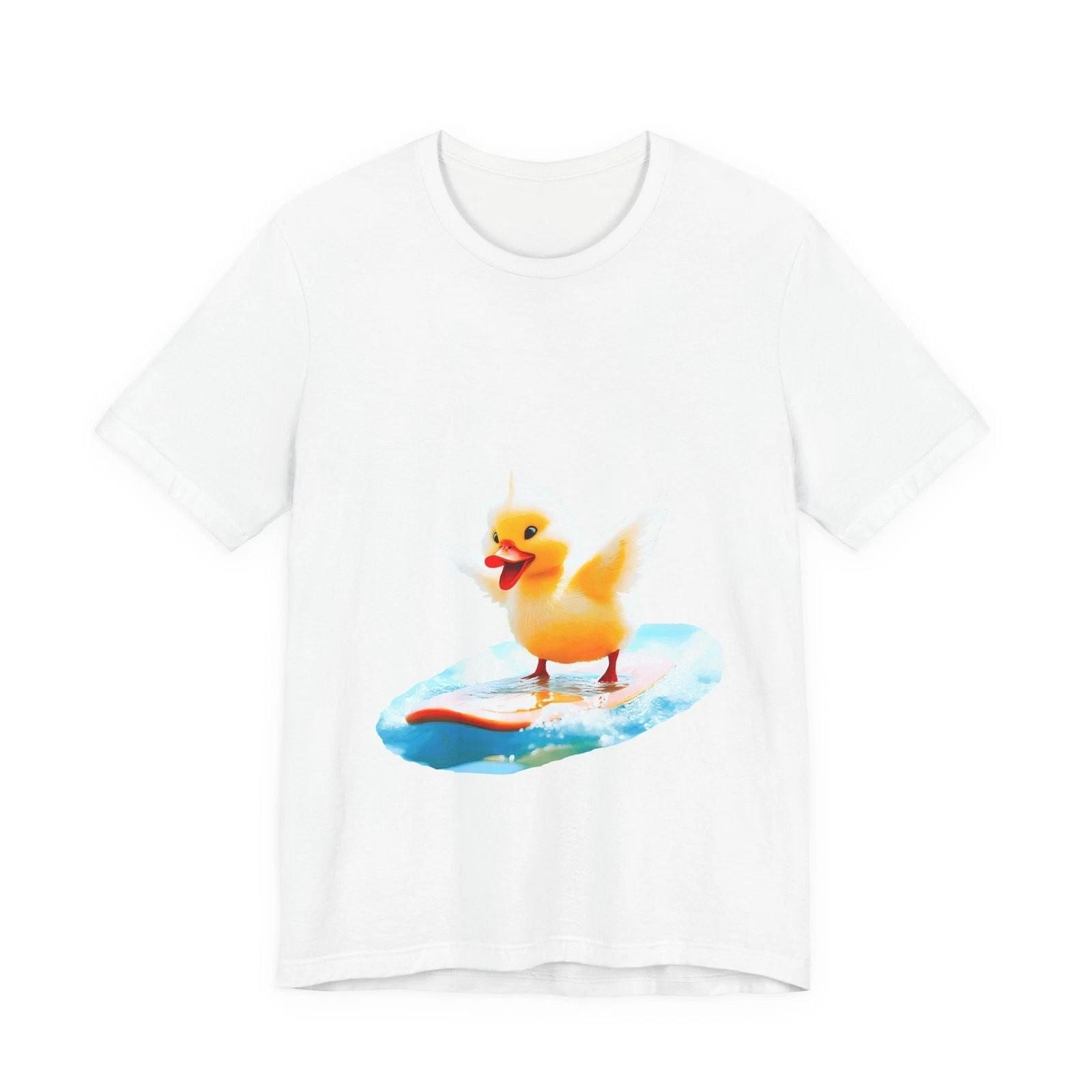 Duck On Surfboard Cute Cartoon Graphic T-Shirt S