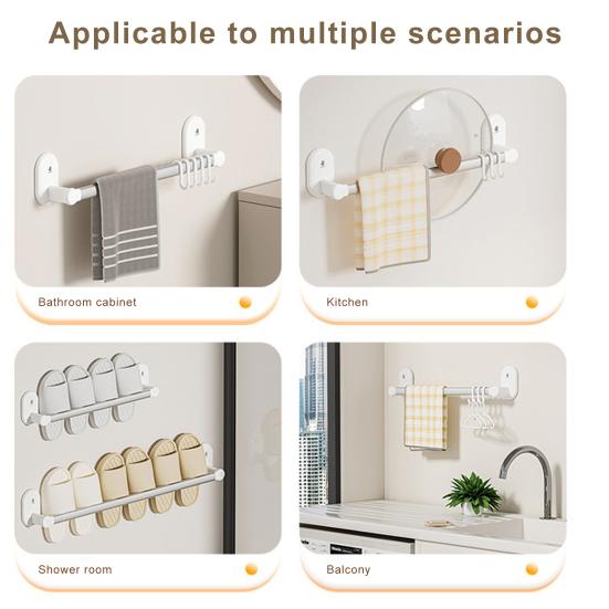Bathroom Towel Holder with Hooks Strong Load-bearing Simple Installation Suction Cup Towel Bar Hanger Wall Hook