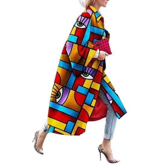 

Модное пальто с геометрическим узором и лацканами, длинное весеннее пальто для улицы L оранжевый