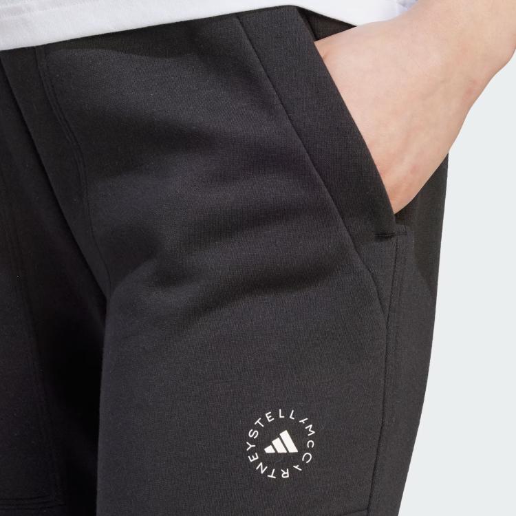 Adidas Stella McCartney Adidas X Stella McCartney Sammerket Fleece Joggebukser Med Bokstavlogotrykk Og Mansjetter Ved Anklene Dame Underdeler Svart IQ2638