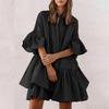 Summer Casual Loose Swing Dress for Women Babydoll Tiered Ruffle Sleeve Pleated Mini Mid-Length Dress Daily Life Beach Parties