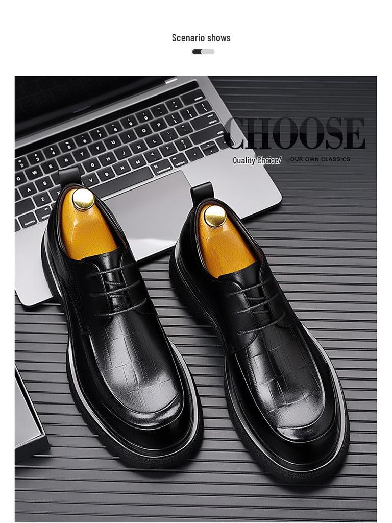 Men's Top Grain Cowhide Leather Formal Derby Shoes - Breathable, Thick Sole, Perfect for Business, Work, and Weddings