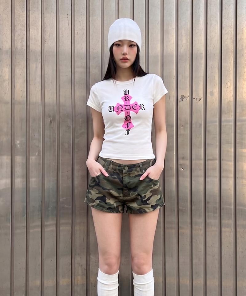 UNDEROFF Stretch Cotton Slim Short Sleeve T-Shirt Cross White