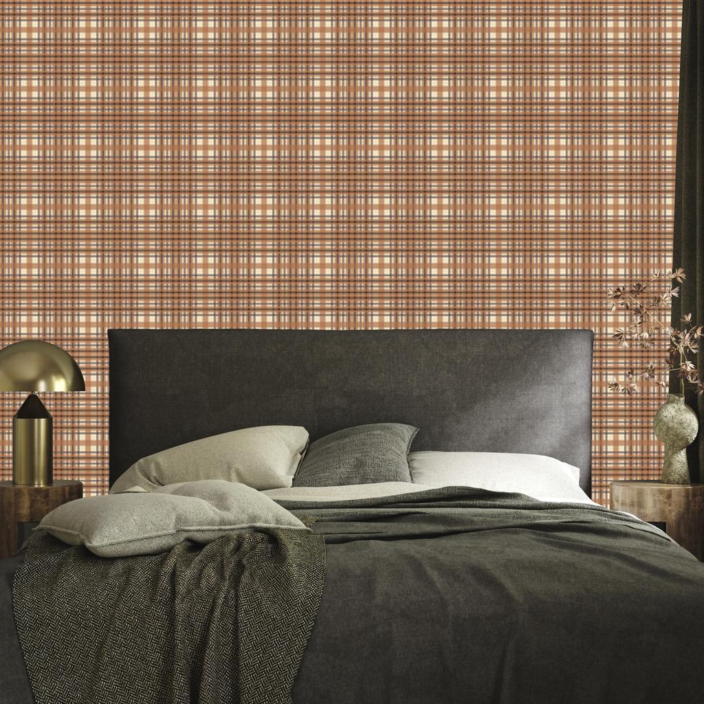 Brown Checkered Orange and Beige Wallpaper for Living Room and Bedroom 50x1000