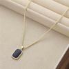 Vintage Square Pendant Necklace Enamel Square Necklace Chain Black Onyx Square Necklace Minimalist Geometric Choker Necklace Jewelry for Women