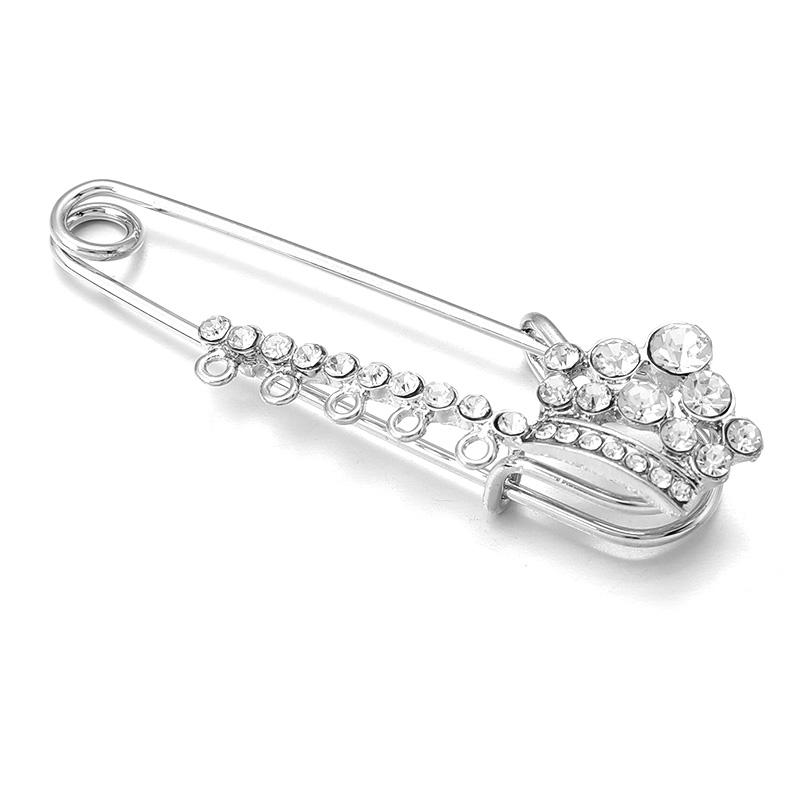 2pcs/lot Alloy Rhinestone Brooches Gold Silver Color Fixed Pins Brooch For Women Dress Safety Pin Brooches DIY Jewelry Making