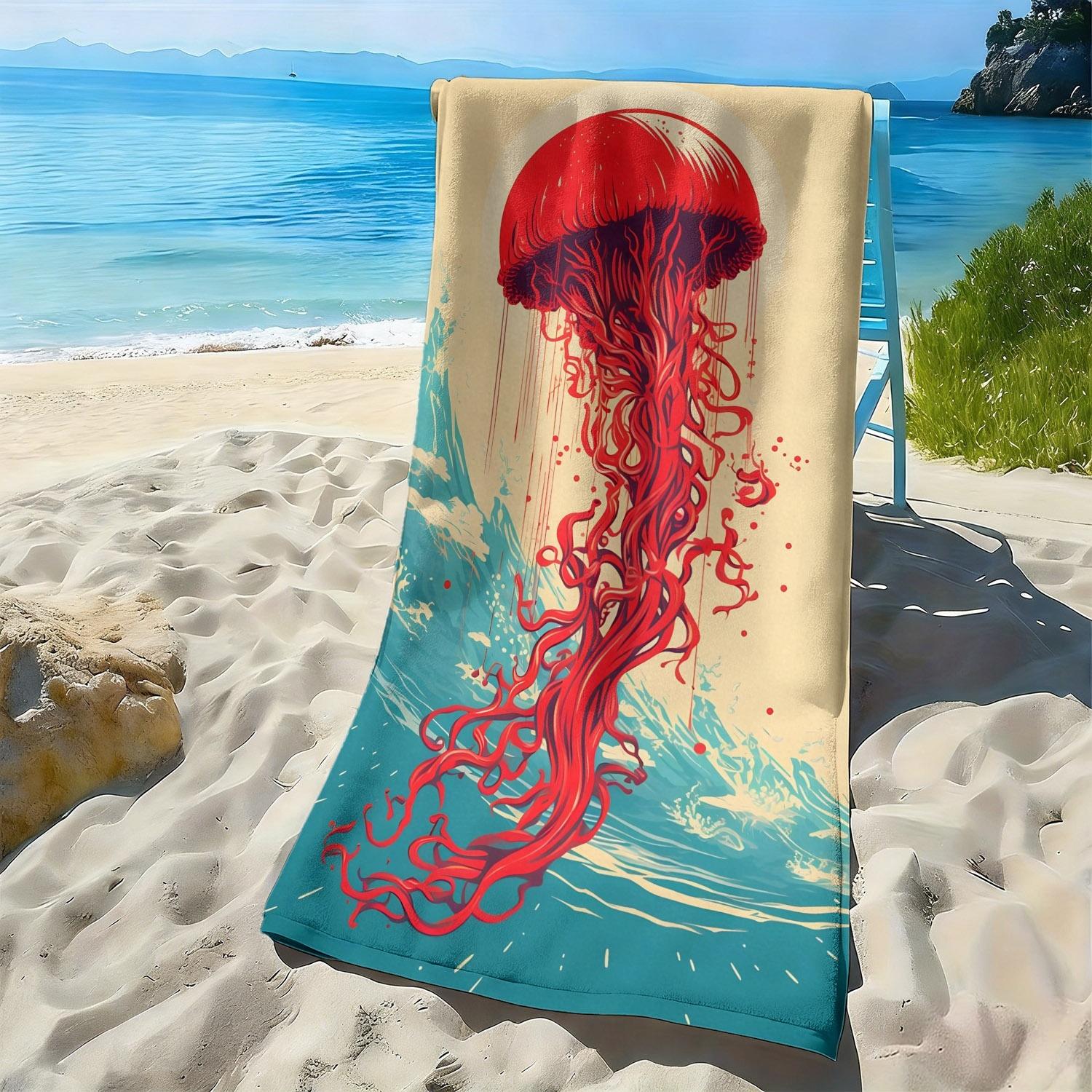 

Dreamy jellyfish ocean ripple pattern polyester microfiber beach towel is highly absorbent, suitable for swimming beach outings W30*H60(CM)