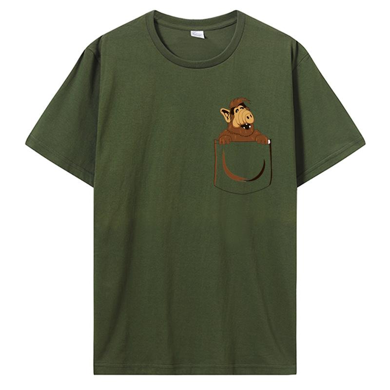 Funny Alf Pocket T Shirt Men Hipster Stylish Pure Cotton Unique Design Alien Life Form Tee Shirt Guys Punk Designer Streetwear