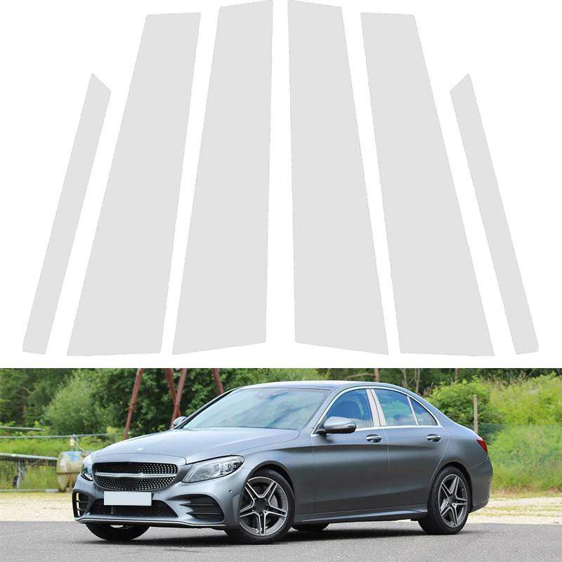 6pcs/set Pillar Posts Silvery Car Mirror Effect Car Door Middle Column Window Center BC Pillar Post Cover Trim Fit For Mercedes-Benz C-Class 2015-2021