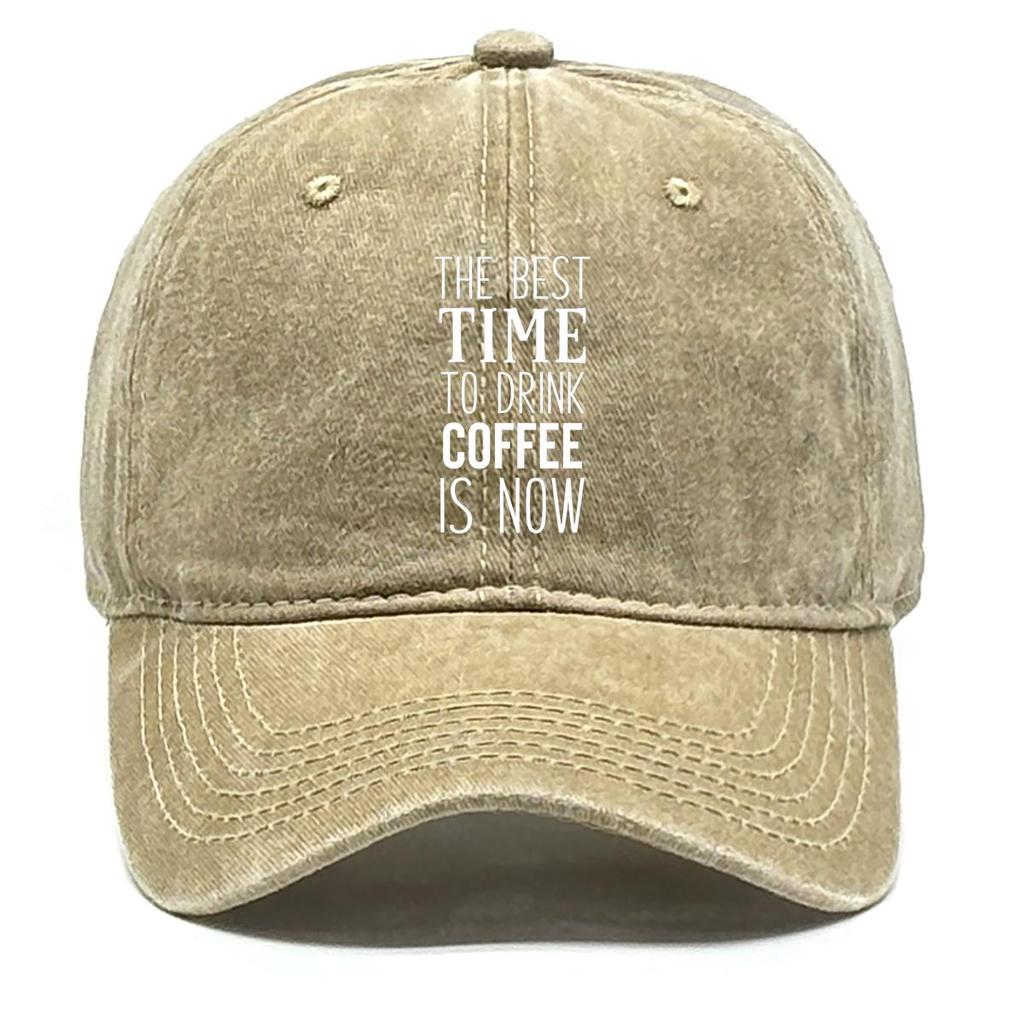 TIME TO DRINK COFFEE" Print Snapback Baseball Hat, Trucker Hat Non-Stretch Fabric Adjustable Buckle Unisex Trendy Adjustable Baseball Cap