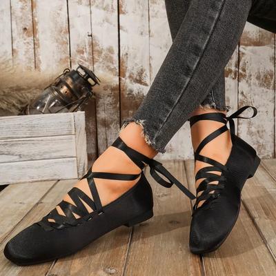 Damen Herbst Neue Flache Schuhe Eckiger Zeh Flacher Ausschnitt Schnürung vorne Weiche Sohle Rutschfest Verschleißfest Low Top Schuhe