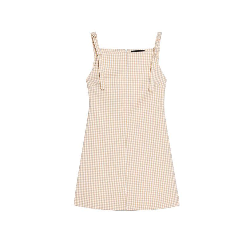 Spring New Women's Clothing Bows Shoulder Strap Straight Collar Stretch Sleeveless Sling Short Dress 3152336