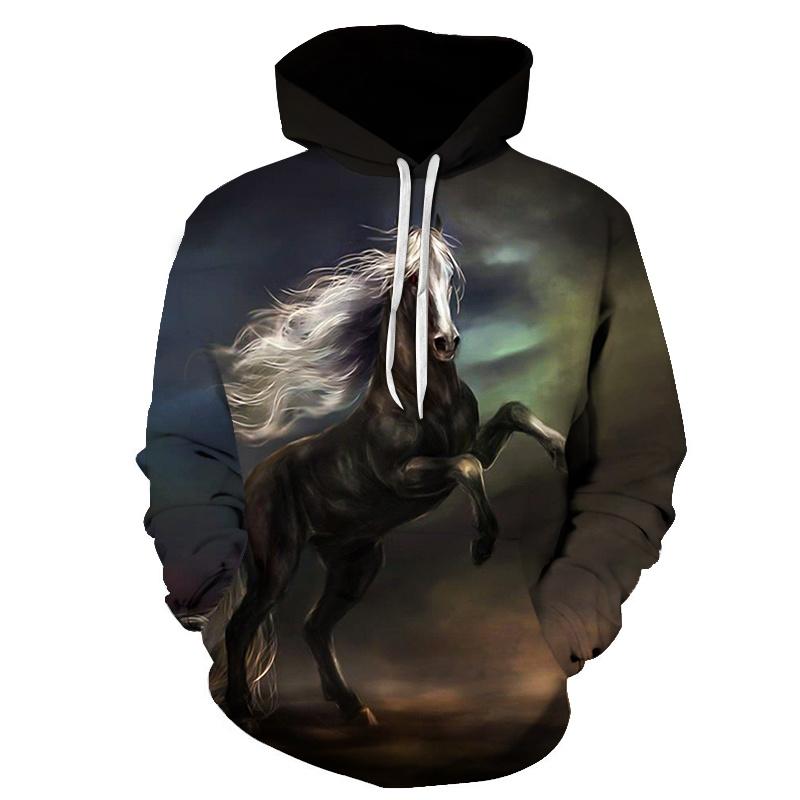 Sunset Herd Running Horse Fleece Hoodie, Men's Thick Warm Autumn Winter Sweatshirt, Galloping White Horses Scenery Pullover for Wild Vibe Style