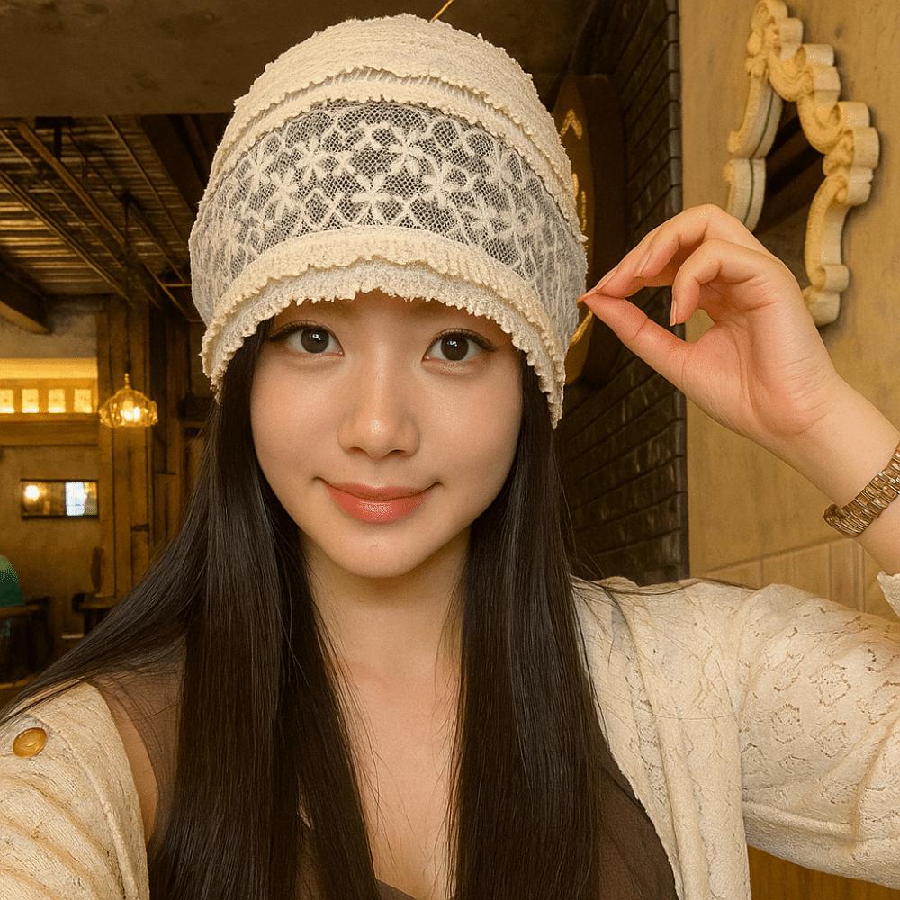 Breathable Beanies Hat Y2k Flower Cap Cute Embroidered Lace Hat  Apparel Accessories